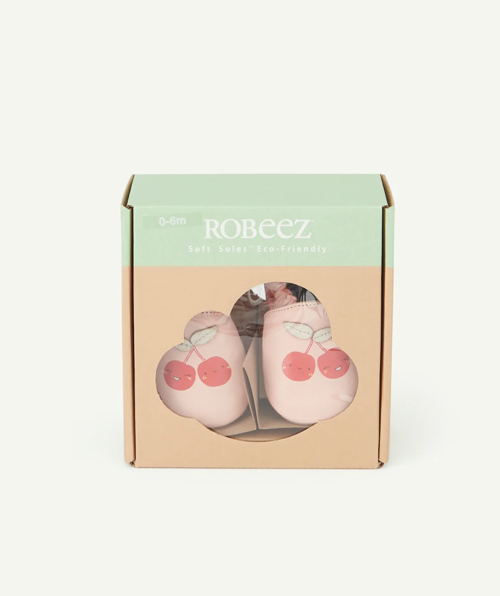 ROBEEZCHAUSSONS BÉBÉ ROSE EN CUIR AVEC CERISES