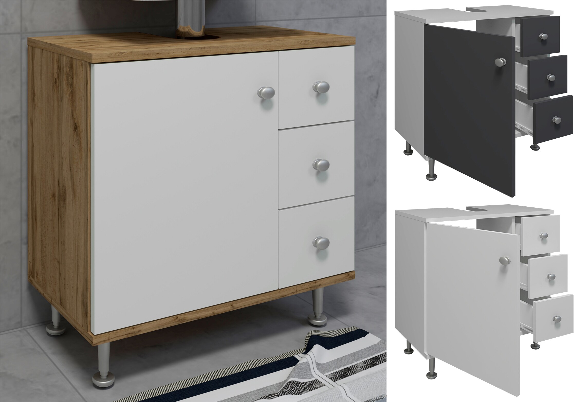 VCM Holz Badmöbel Badunterschrank Waschbeckenunterschrank Schublade Nilosi M