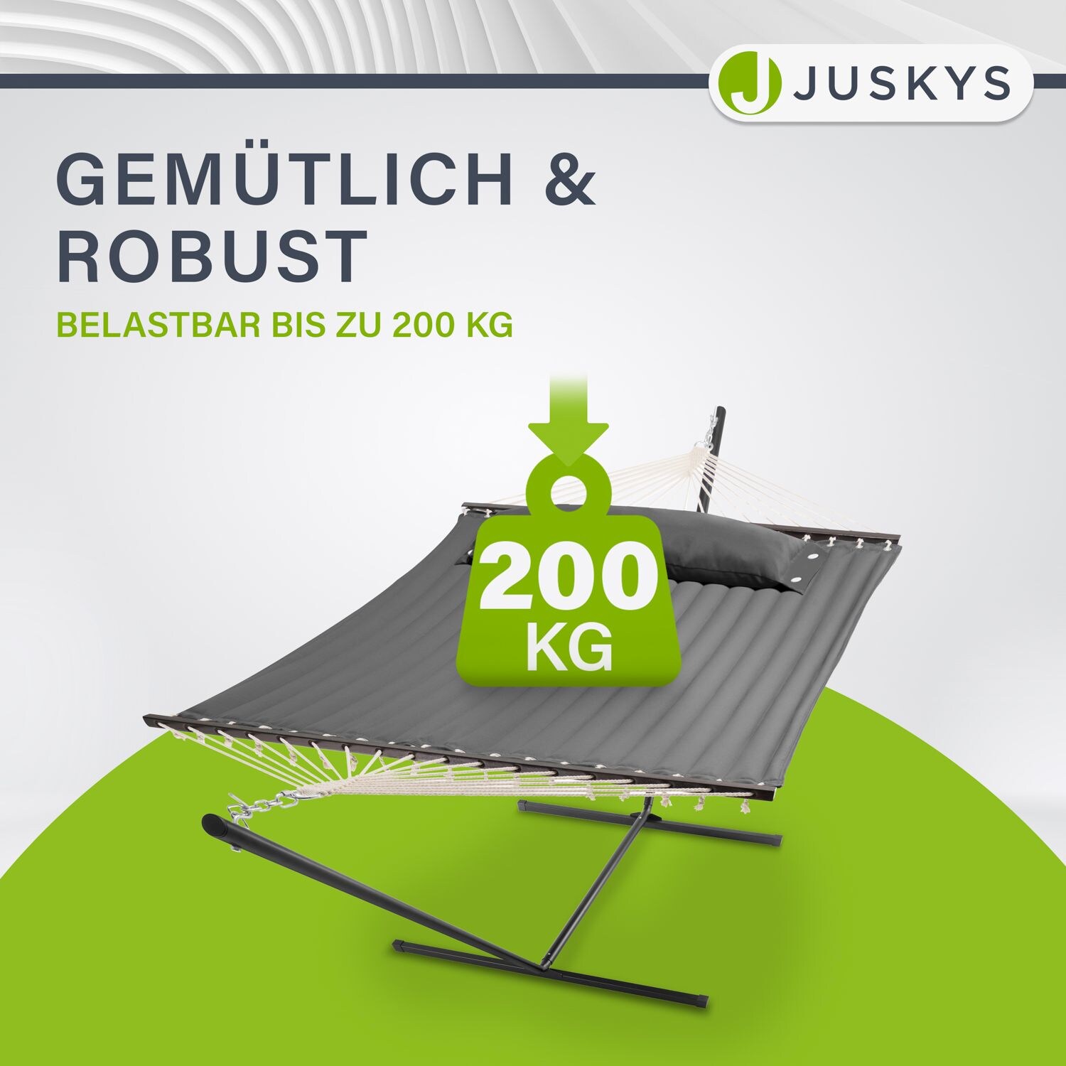 Juskys Hängematte Cata mit Gestell und Kissen - Doppelhängematte für 2 Personen - 200kg - Anthrazit
