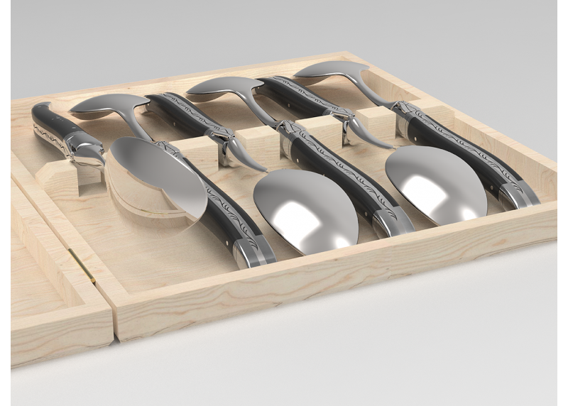 Service de 6 grandes cuillères Laguiole avec un manche en bois d'ébène et mitres en acier inoxydable