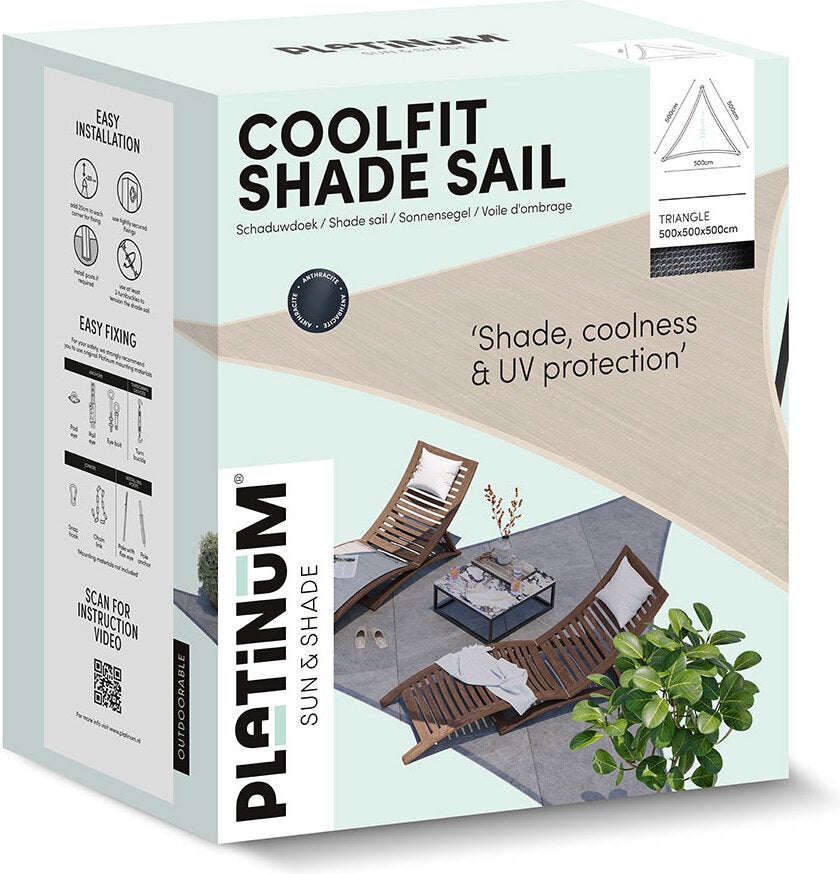 Platinum schaduwdoek driehoek Sun & Shade Coolfit grijs 500 x 500 cm