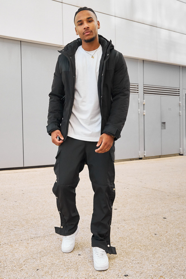 Parka bi-matière noir à capuche