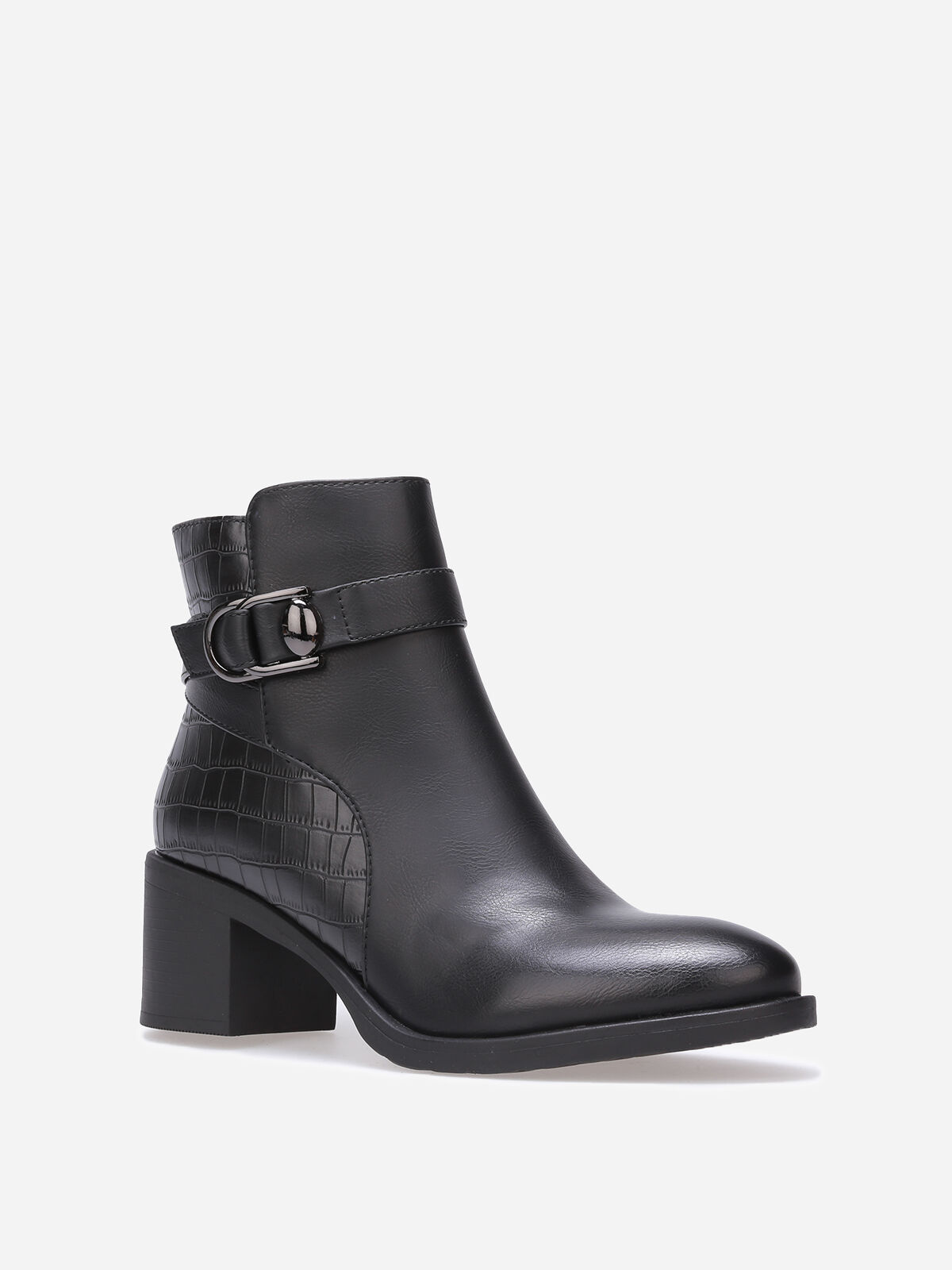 Bottines à simili texturé et boucle- Noir