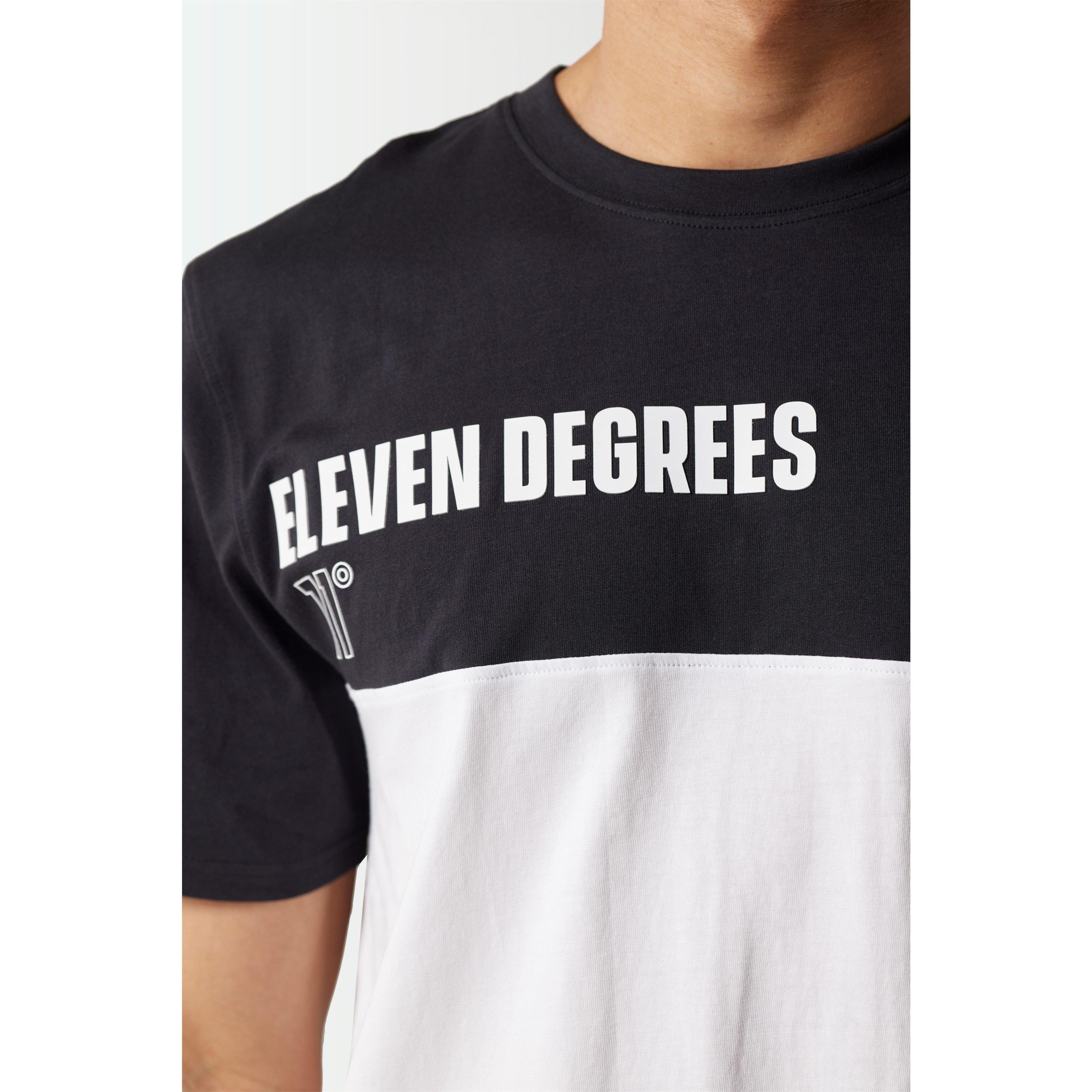 11 Degrees 11D Colour Block T Shirt White  Black
