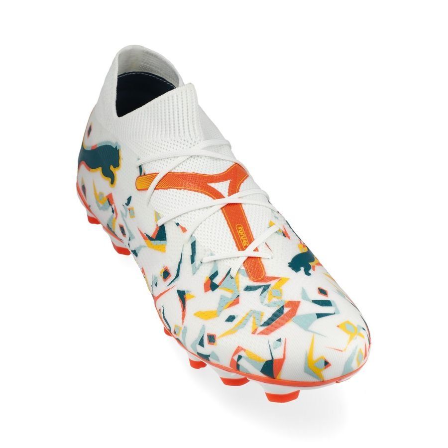 PUMA Future 7 Match FG/AG NJR Creativity - Blanc/Ocean Tropic/Turquoise Surf/Hot Heat/Sun Stream ÉDITION LIMITÉE