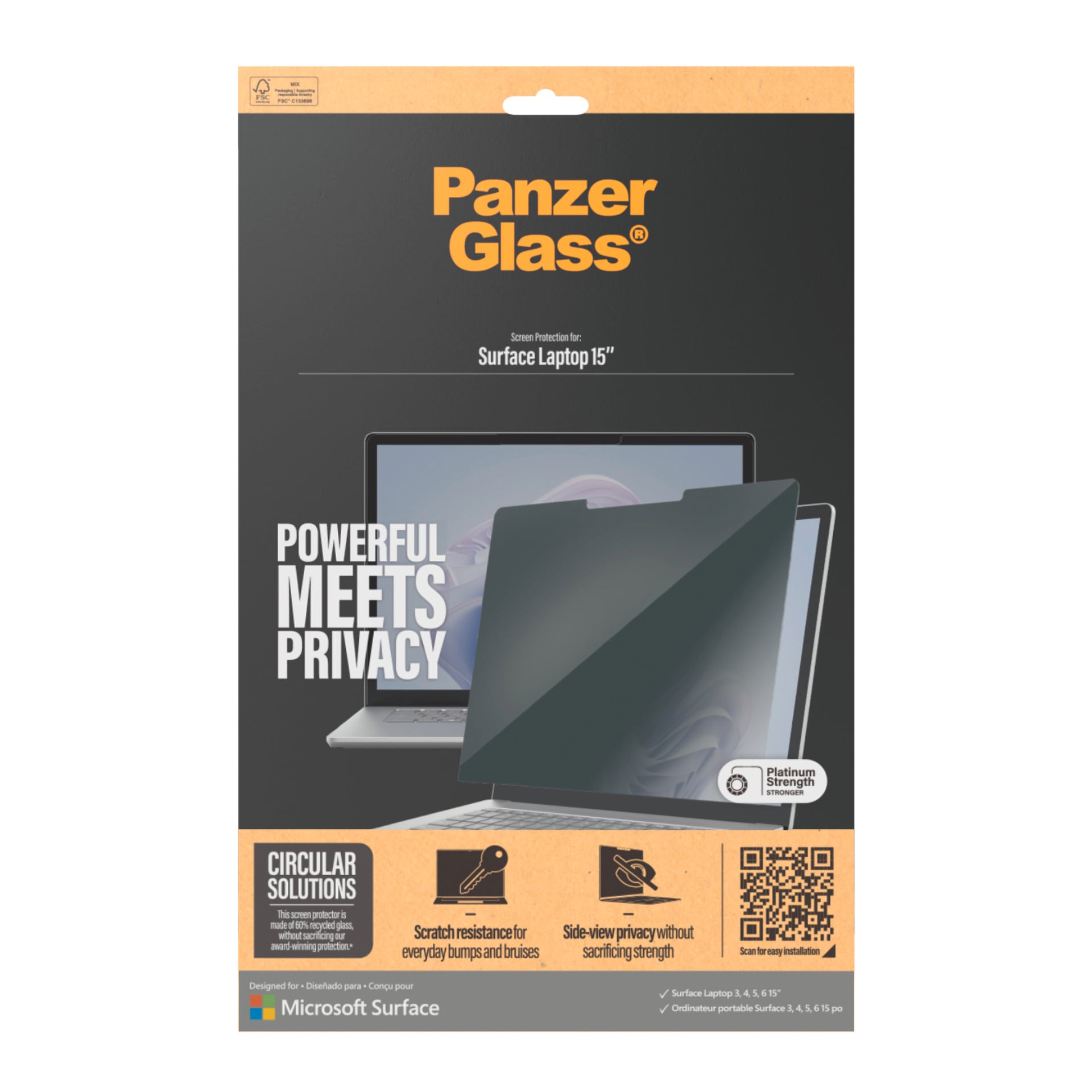 CARE by PanzerGlass Displayschutzfolie »Privacy Filter Screen Protector« für Microsoft Laptop 15 2nd/3rd/4th/5th/6th Edition Displayschutz, Schutzfolie, Blickschutz, kratz- & stossfest
