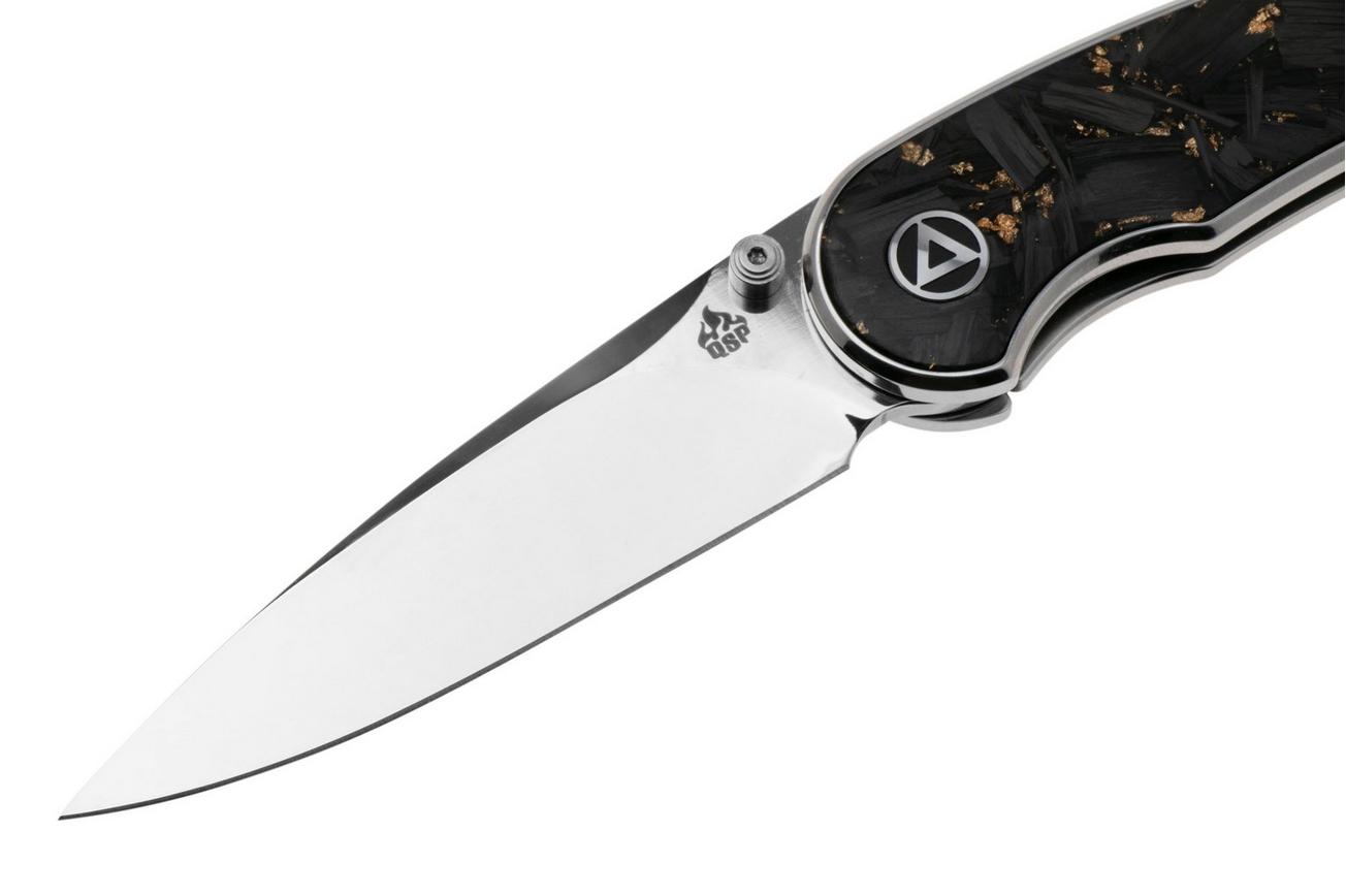 QSP Knife Dolphin 161-A Polished 14C28N, Shredded Carbon Fiber, zakmes