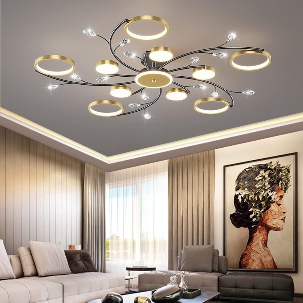 LED Kristall Deckenleuchte Mit Fernbedienung Dimmbar Deckenlampe Modern Aluminium Acryl Lampenschirm Creative Runden Deckenlicht Für Schlafzimmer Büro Hotel Küche Innendeckenleuchte(10+1 HEADS)