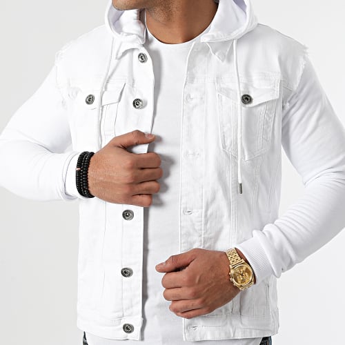 Veste Jean A Capuche 1616 Blanc Denim Blanc