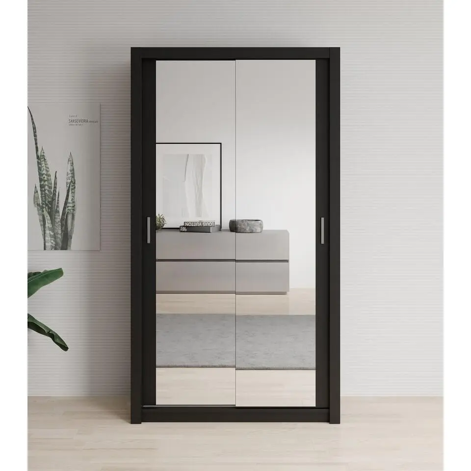 Meubella - Kledingkast Blake - Mat Zwart - 120 cm - Met spiegel