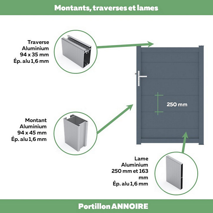 Portillon Jardimat battant aluminium Frejus gris anthracite - 100 x h.145 cm