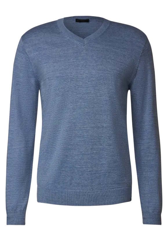 Melange V-Neck Pullover - smoky blue