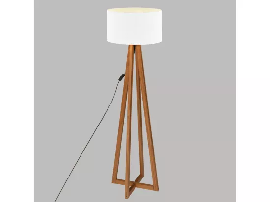Lampadaire Pied en Bois et Abat-jour Blanc H 141 cm
