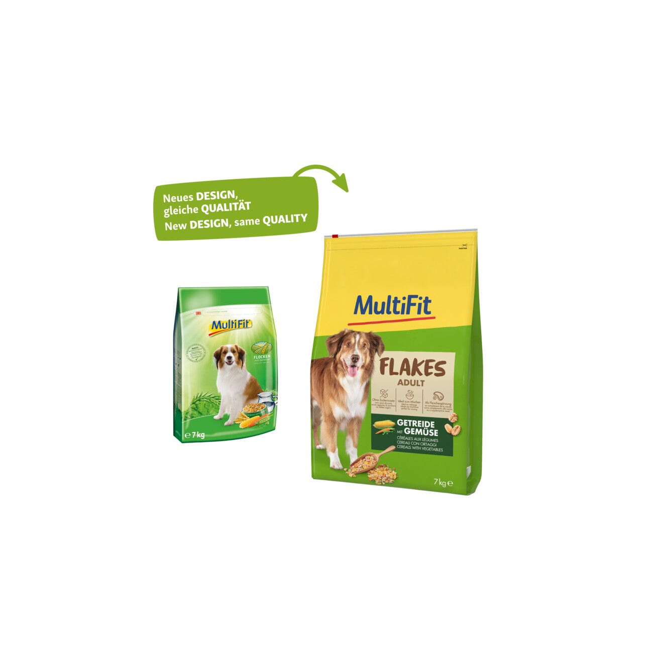 MultiFit Flockenfutter Hund Adult Flakes Getreide mit Gemüse 1,5kg 7 kg