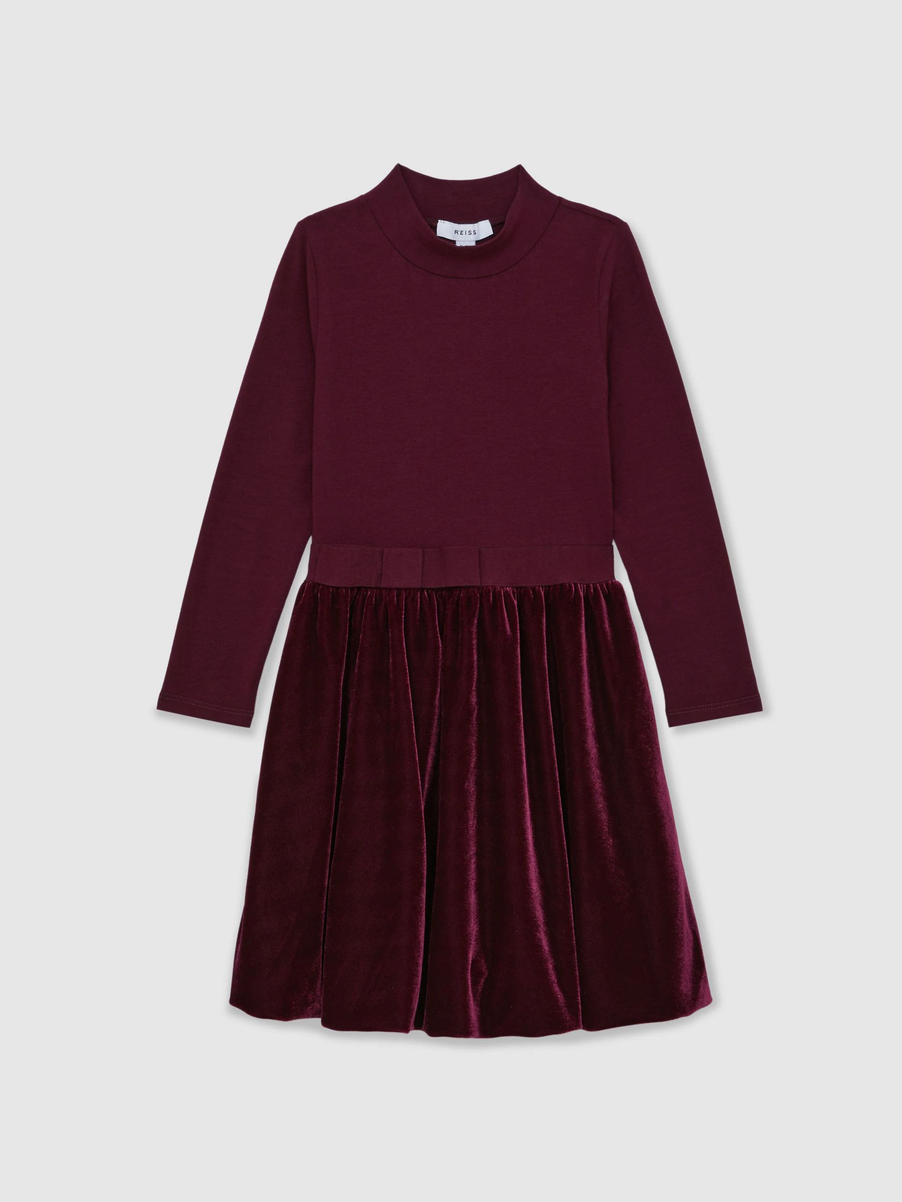 Reiss Bruna Velvet-Skirt Jersey Skater Dress