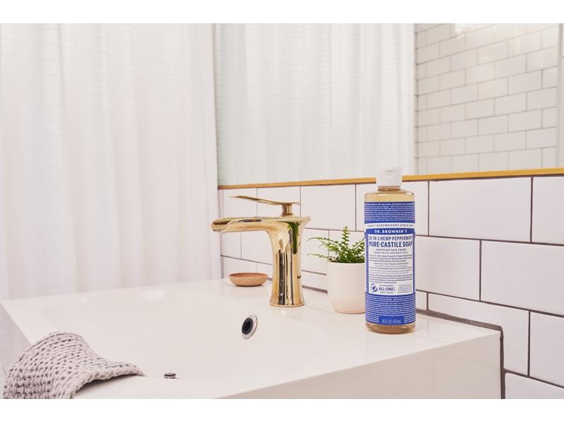 Dr.Bronner's Flüssigseife Pfefferminze 18-In-1 475 ml Natürliche Fair Trade Pflegeseife mit biologischen Ölen und prickelndem Pfefferminzduft