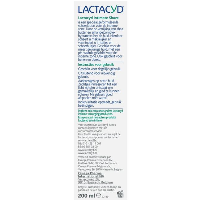 Lactacyd Intimate Shave Scheerlotion voor de Intieme Zone 200 ML