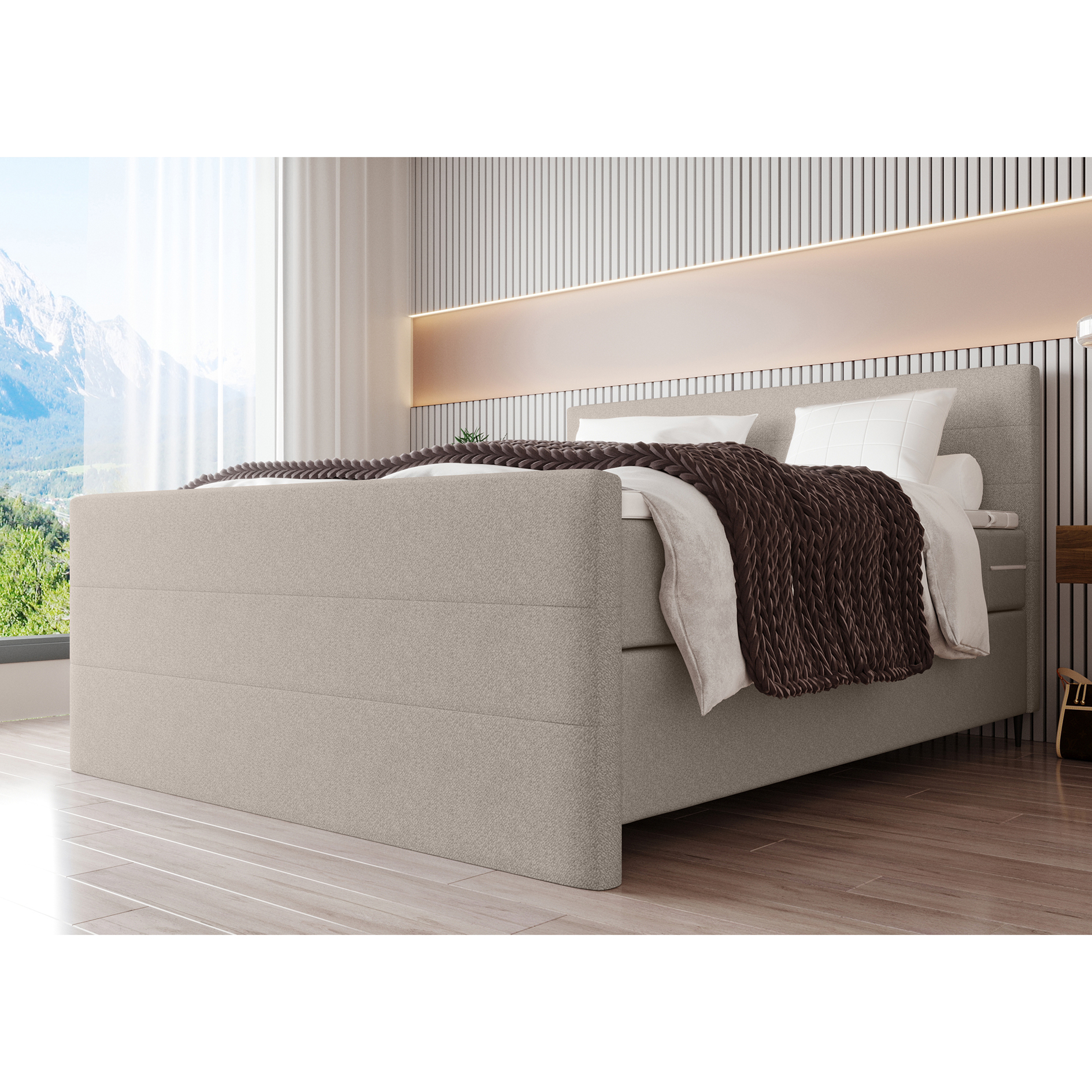 Boxspringbett - beige - inklusive Topper - 180x200 cm