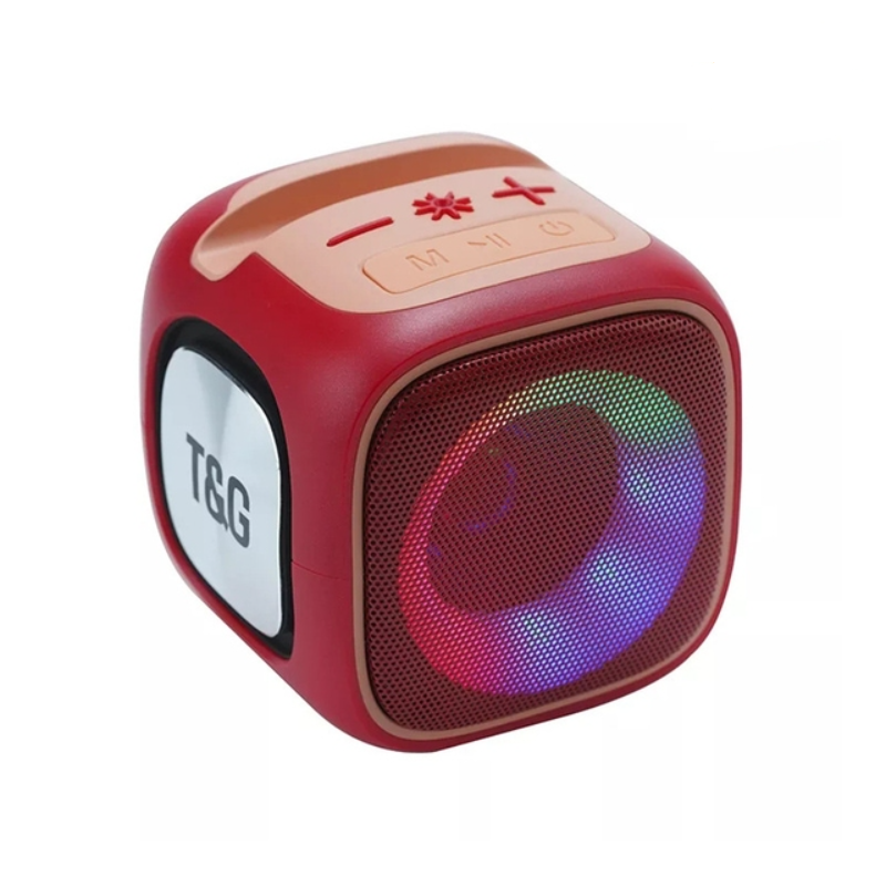 Caixa de som Bluetooth Smartek com iluminação RGB, entrada para cartão TF e rádio FM.