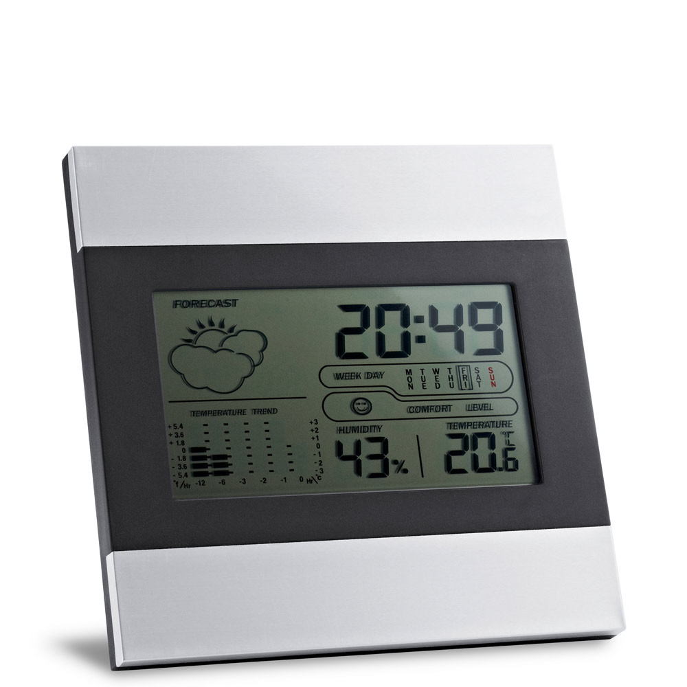 hi!dea 97070 - Station météo de bureau avec écran LCD en aluminium et ABS