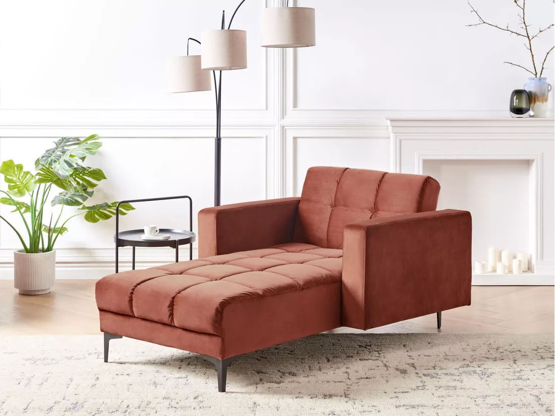 Chaise longue en velours rouge ALNES