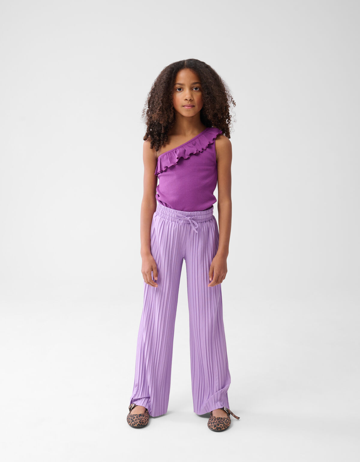 Plissé Wide Leg Broek Lichtpaars