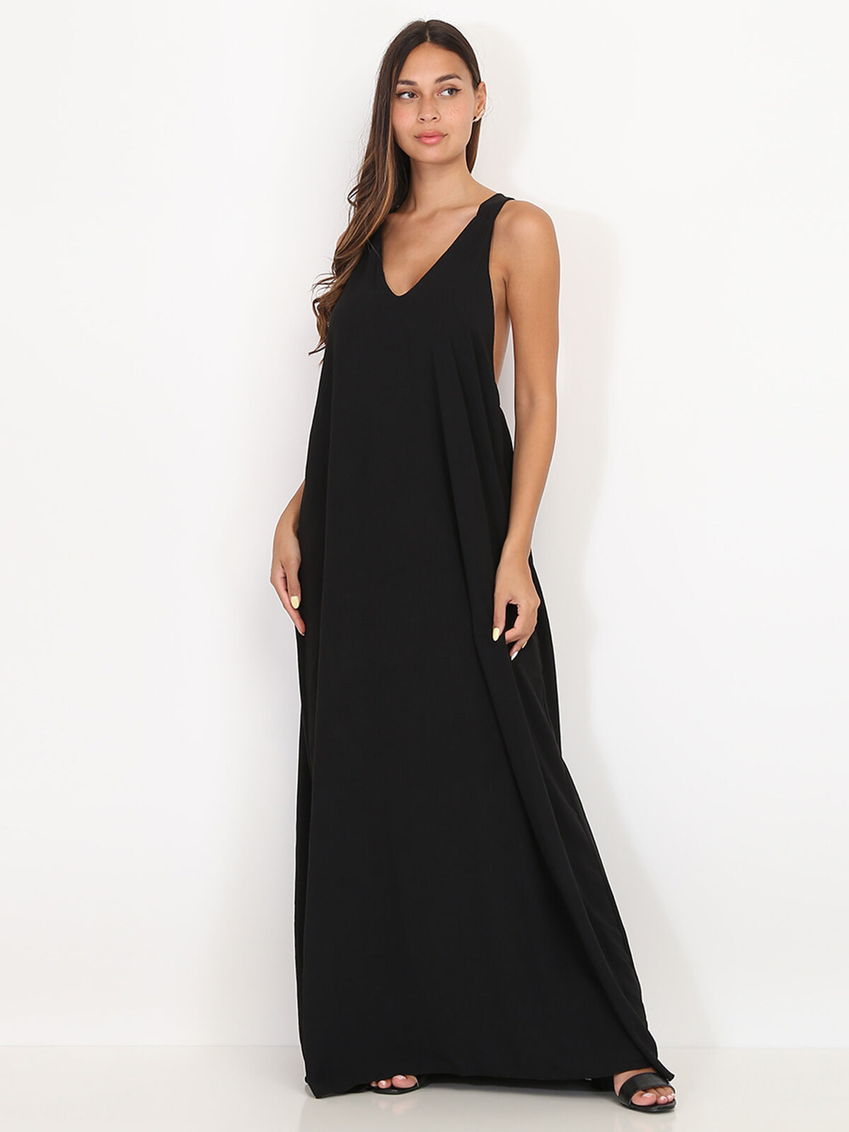 Robe longue et ample à dos croisé- Noir