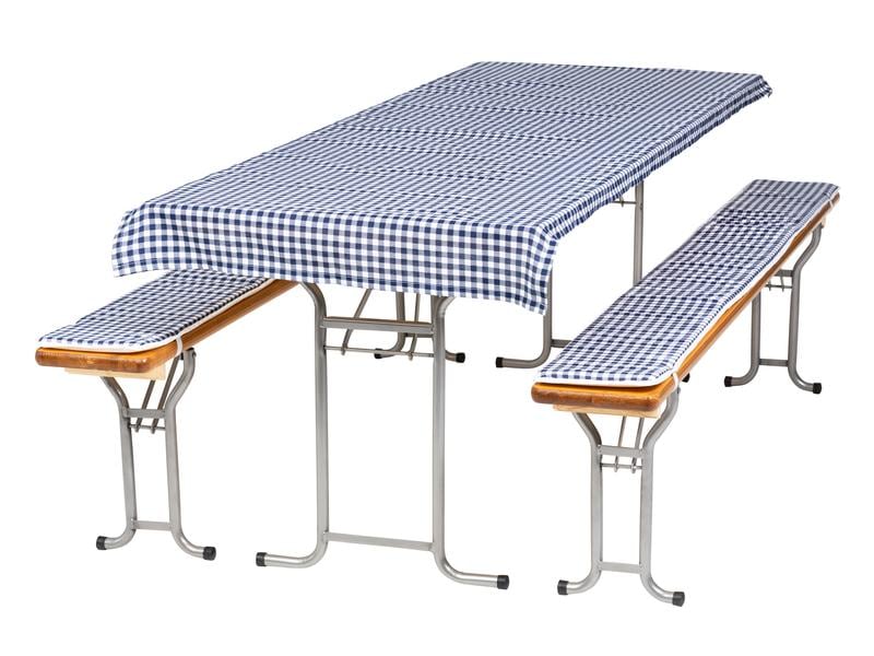 COCON Auflagen zu Festbankgarnitur Blau/Weiss Set aus einer Tischdecke und zwei gepolsterten Sitzbankkissen