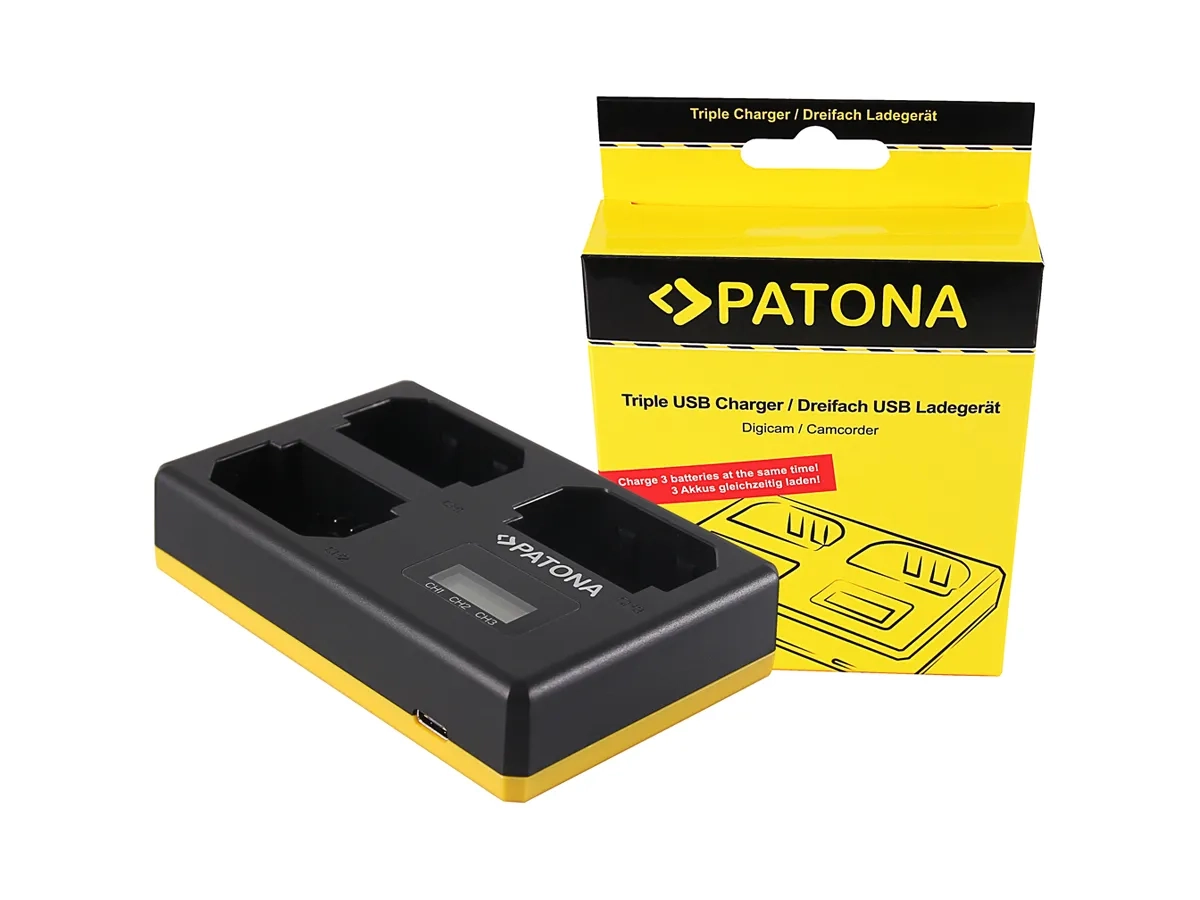3x USB Ladegerät Charger für Sony Digitalkameras mit NP-FZ100 Akkus (1922) - Schwarz / Gelb