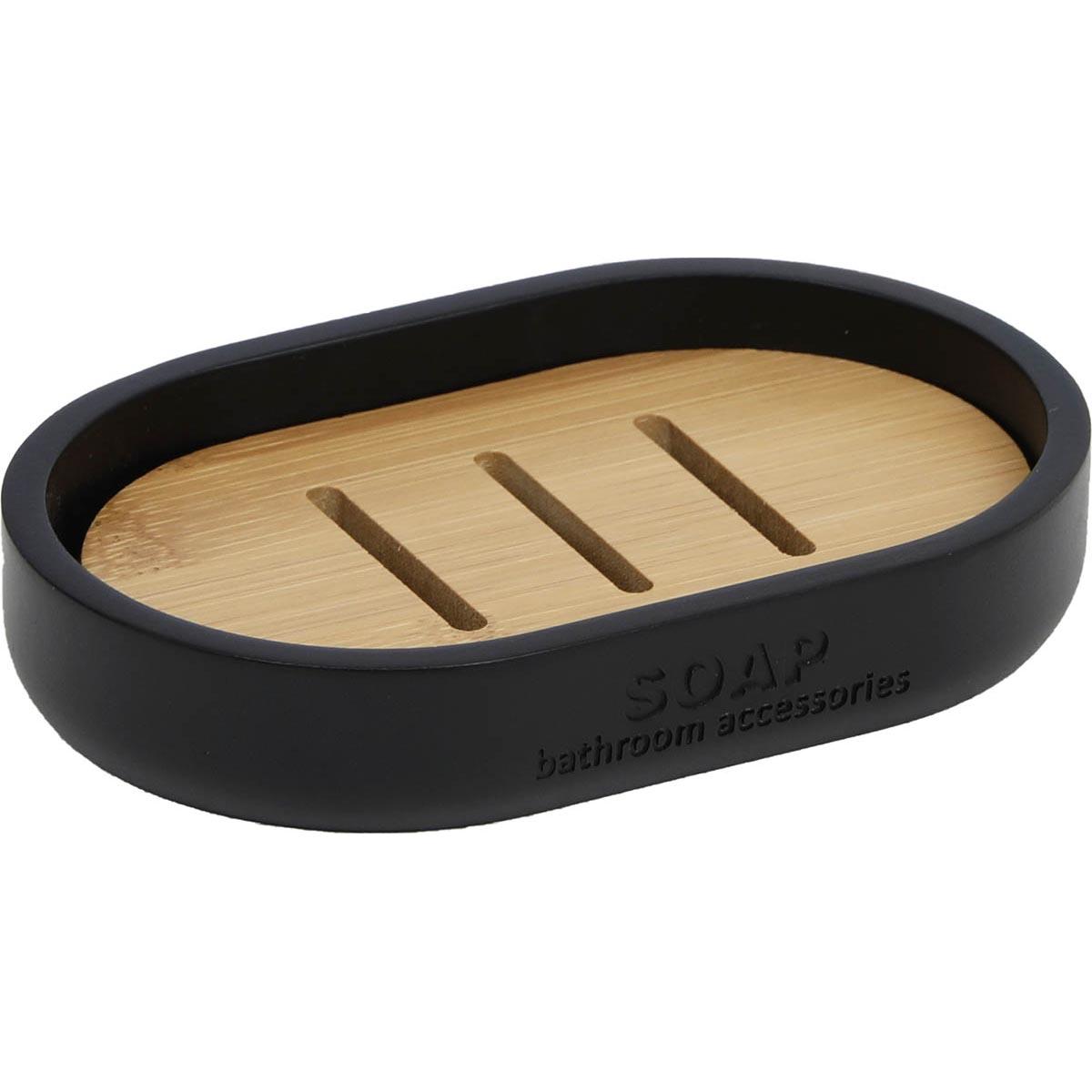 PORTE SAVON POLYRESINE NOIR MAT BAMBOU