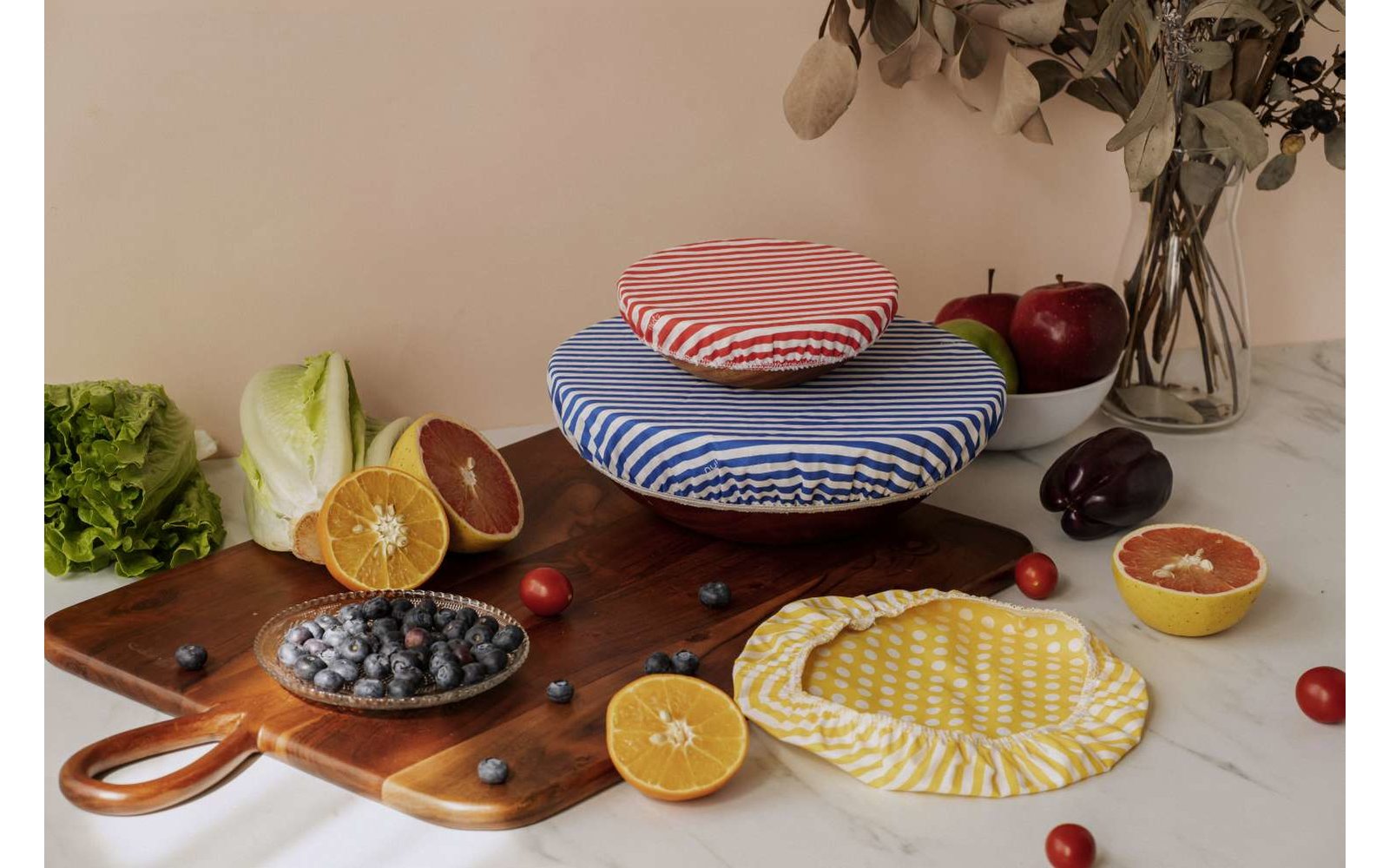 Nuts Innovations Schüsselabdeckung Textil XL Streifen und Punkte