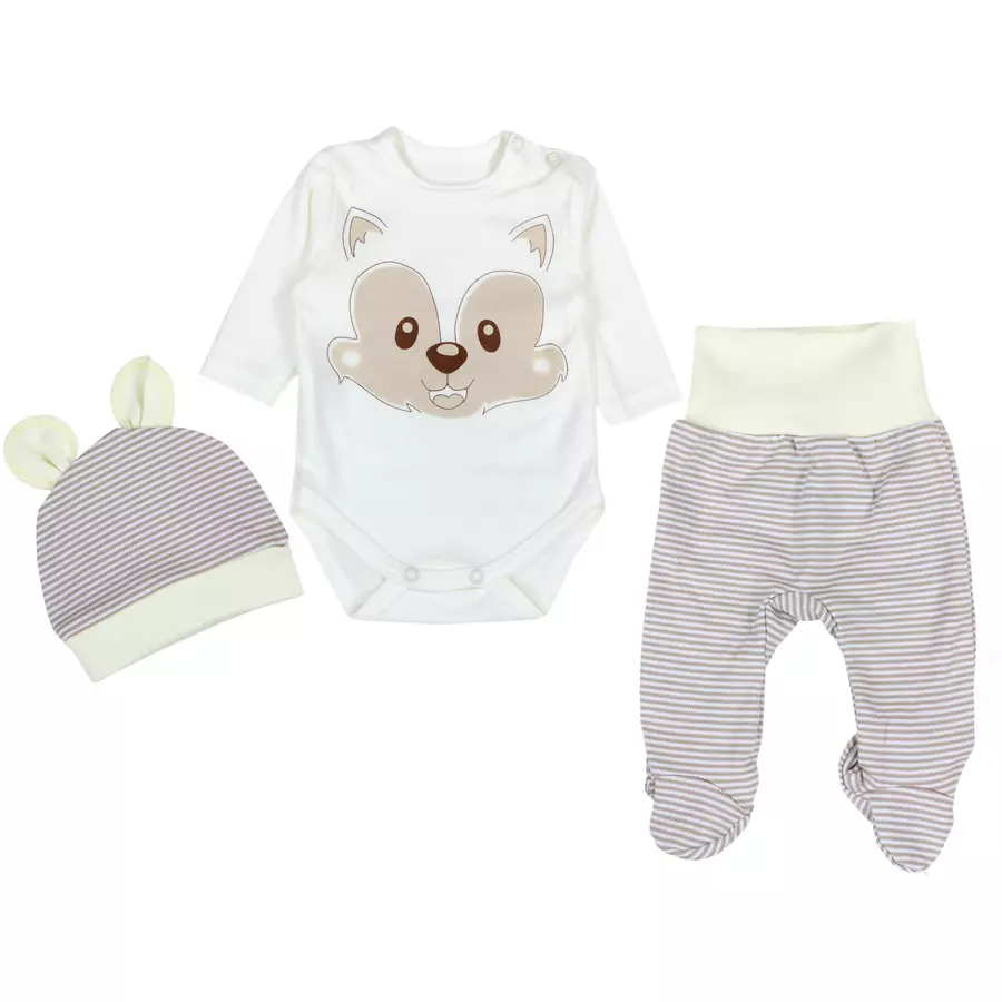 TupTam Baby Bekleidungsset Langarmbody Hose Mütze3 teilig beige