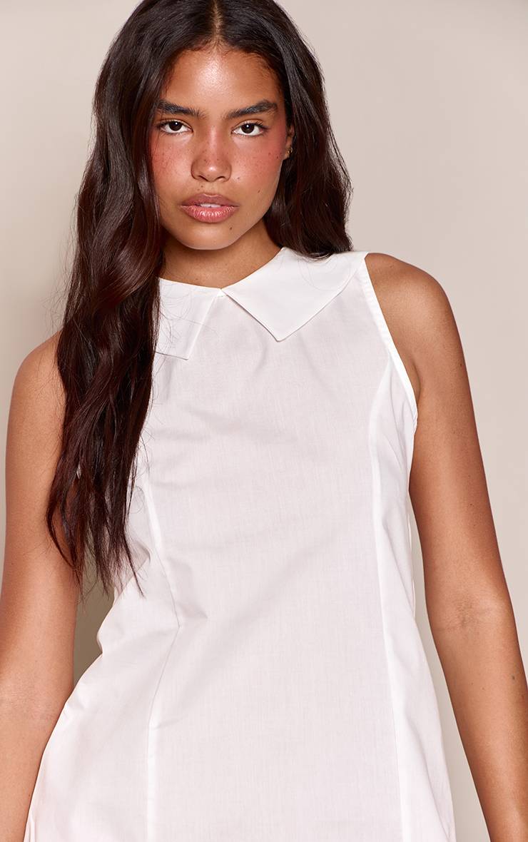 Blanc Haut Long En Popeline De Coton Avec Détail Col Chemise