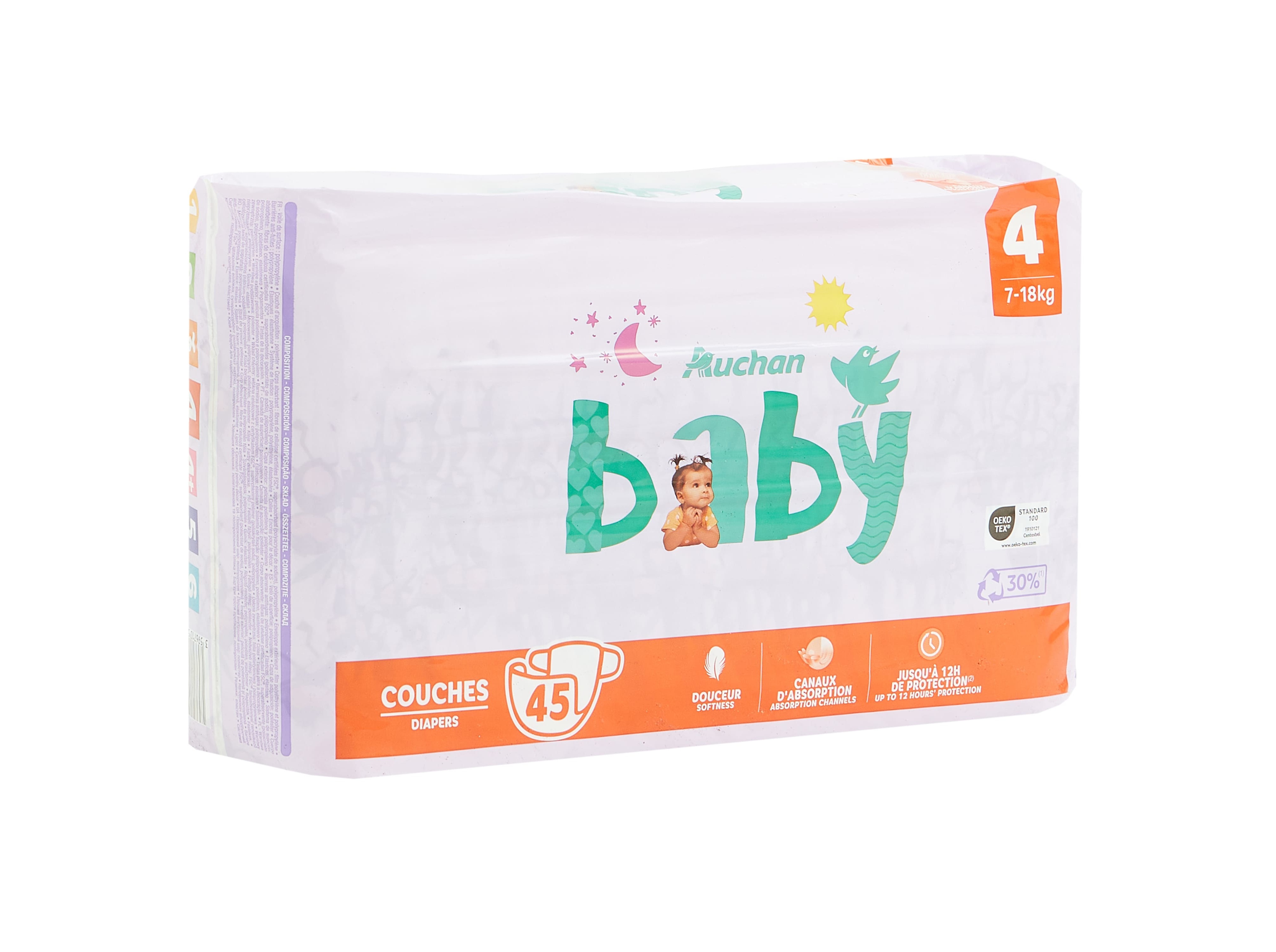 FRALDAS AUCHAN BABY T4 7-18KG 45UN