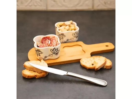 ~ Set apéritif tapas 2 verrines en bambou et céramique blanc et marron 27.5 x 10 cm