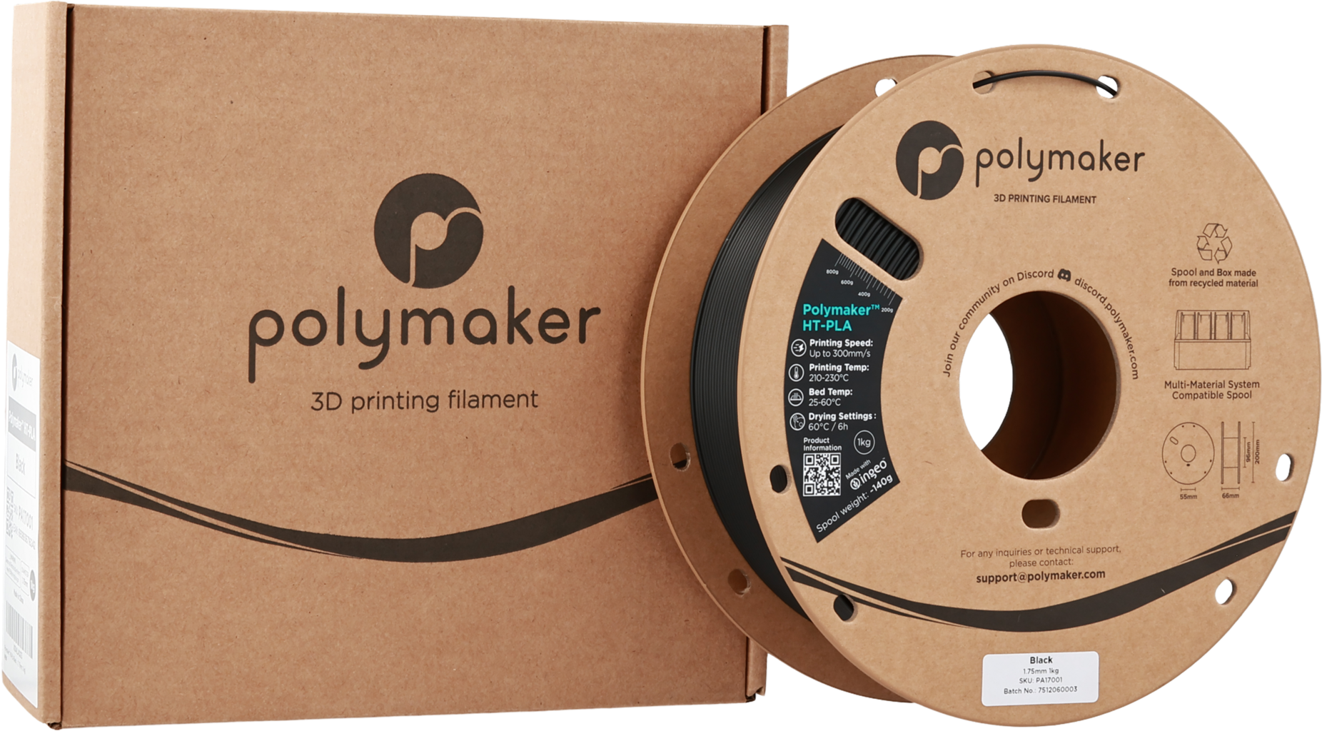 Polymaker  HT-PLA Black, 1,75 mm / 1000 g    Hochleistungs-PLA für hitzestabile 3D Druckanwendungen in Black