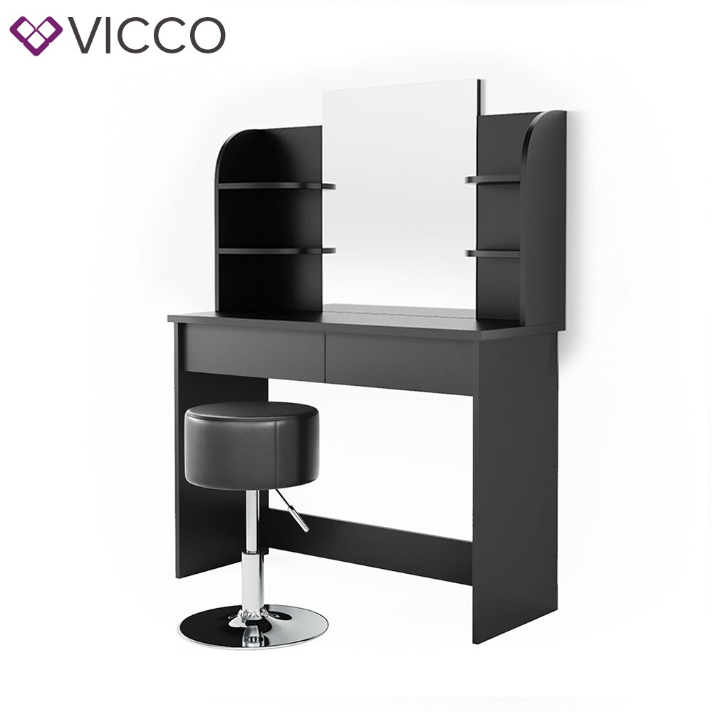Vicco Schminktisch Charlotte Frisiertisch Kommode Frisierkommode Spiegel Schwarz inklusive Hocker