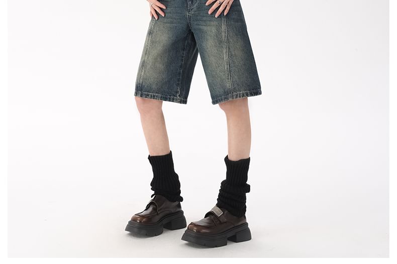 Magimomo - Mid Rise Washed Denim Shorts