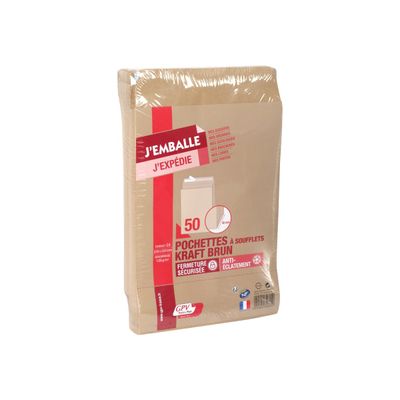 GPV Pack'n Post - 50 Pochettes kraft à soufflets C4 229 x 324 mm - 120 gr - bande auto-adhésive