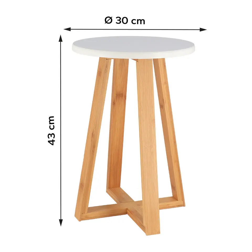 Tendance Bijzet krukje - wit - bamboe hout - D30 x H43 cm