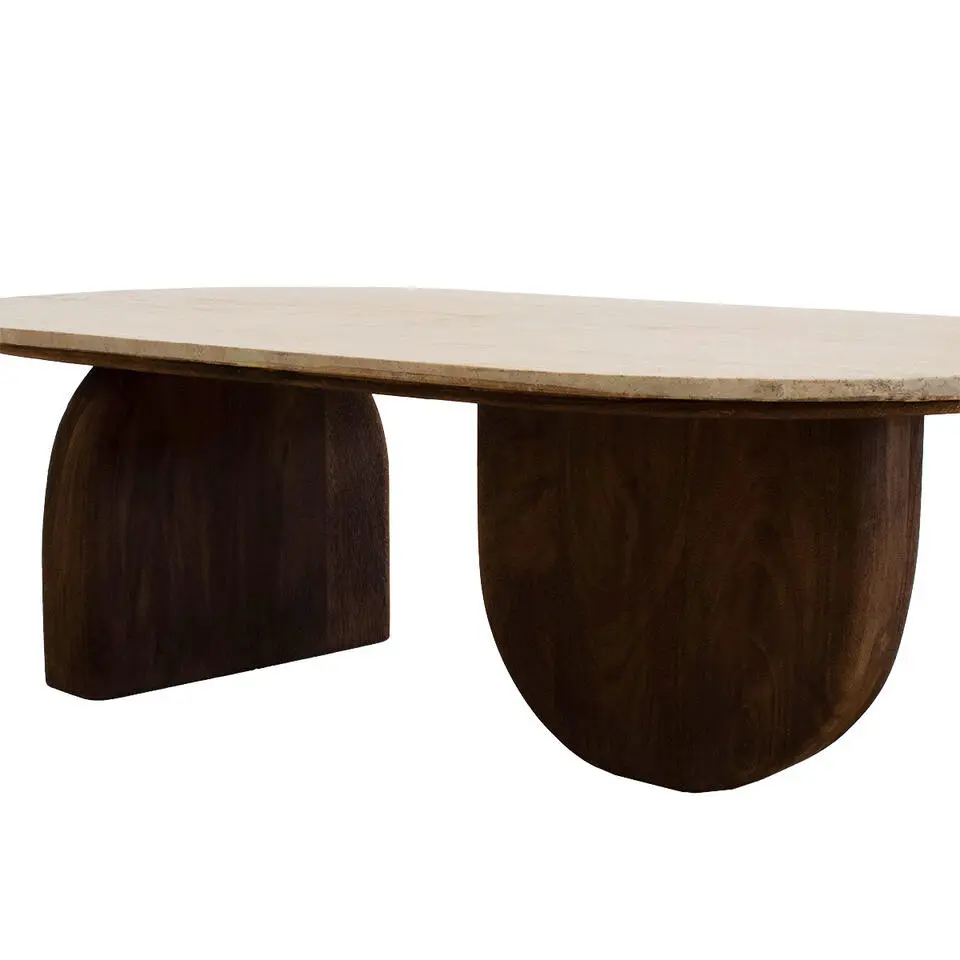 Salontafel Travertin - Bruin Mangohout - 120x65x38cm - Wessel
