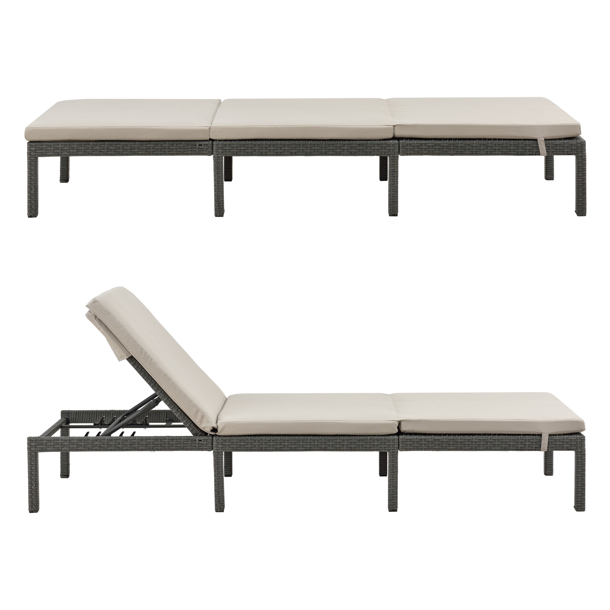 Transat bain de soleil cartes avec coussin acier polyester 198 x 60 x 27 cm gris foncé beige