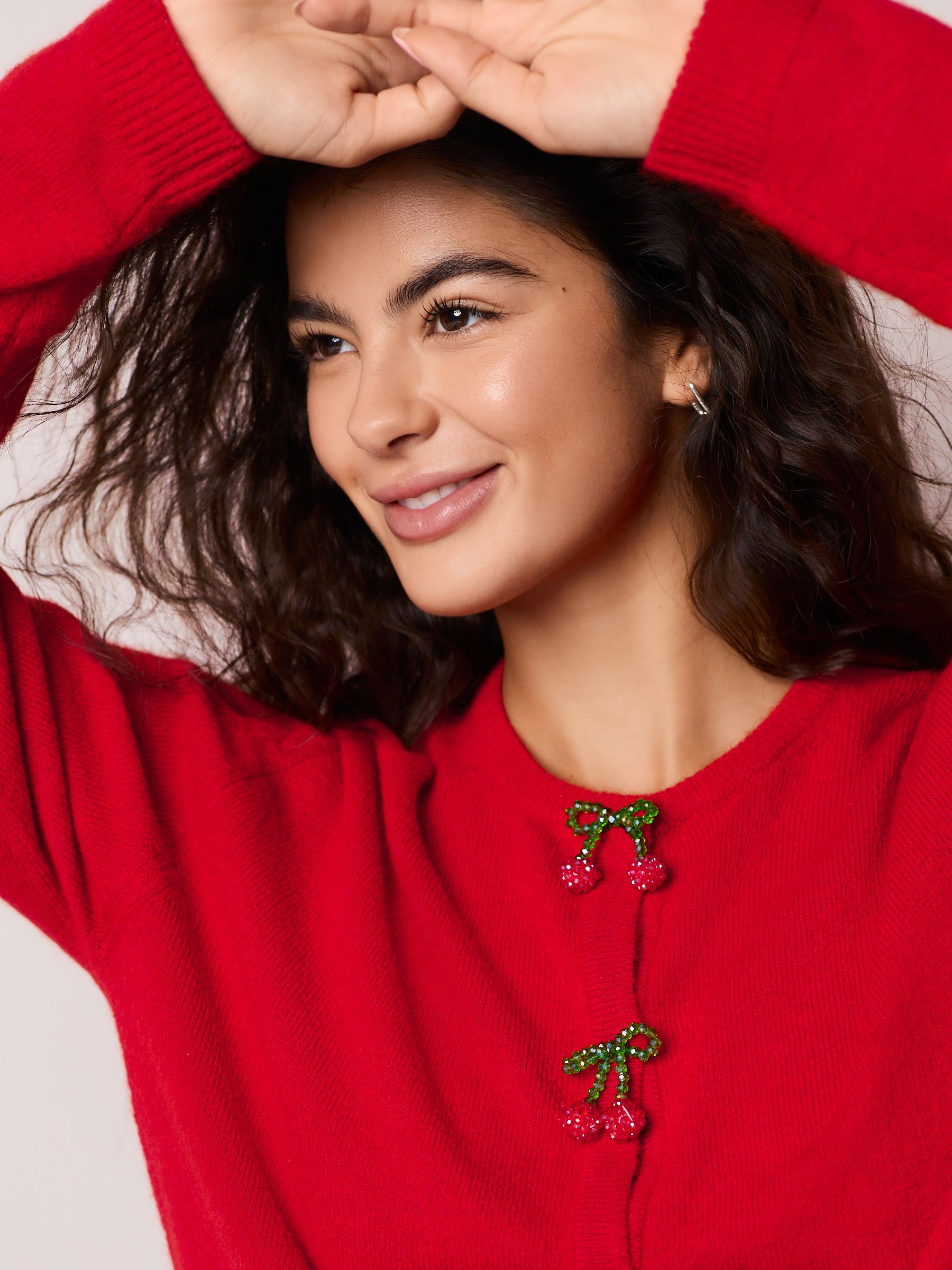 Red Cherry Buttons - Gebreid vest met ronde hals