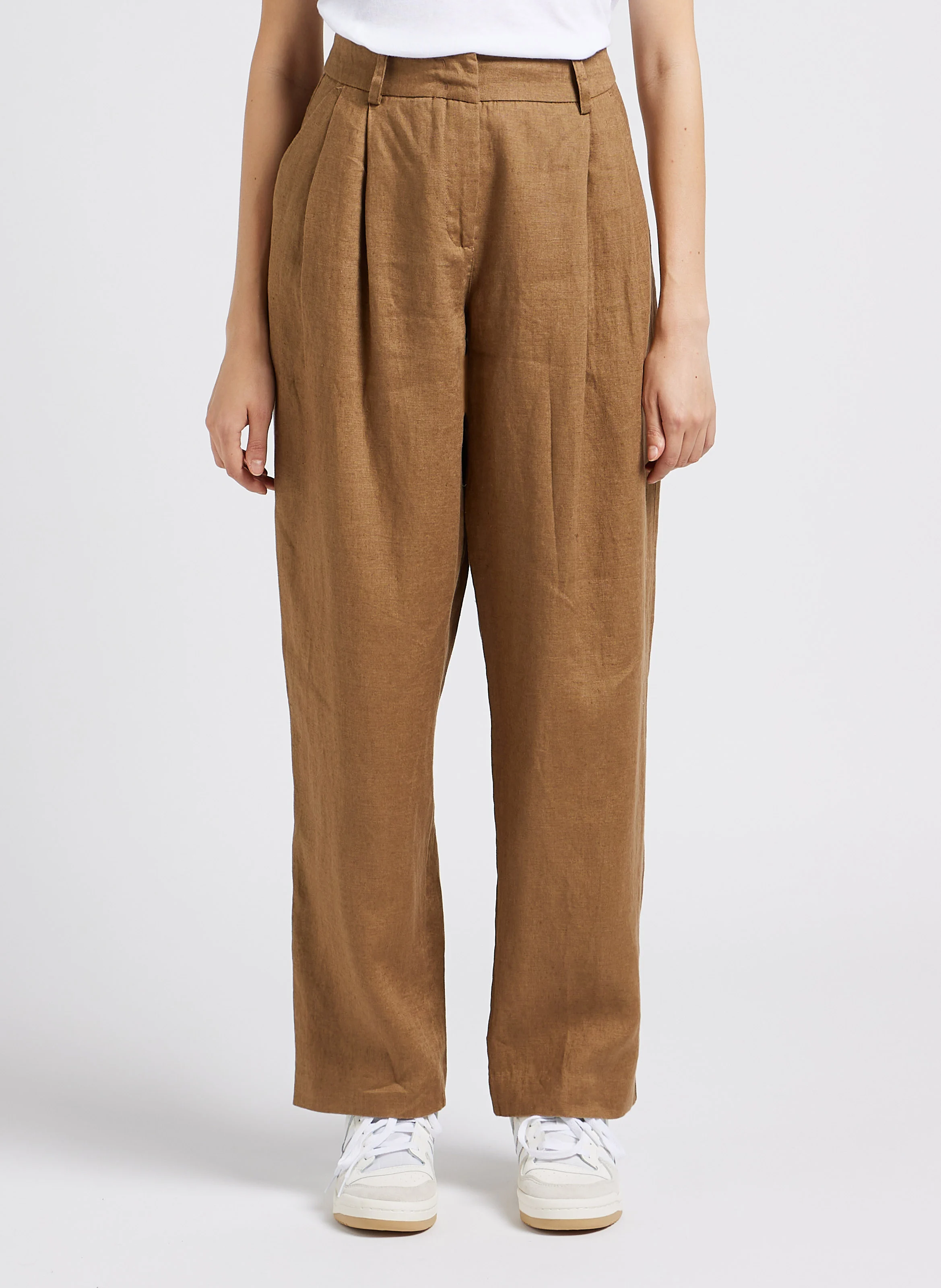 LENNIE - Pantalon taille haute en lin | Marron