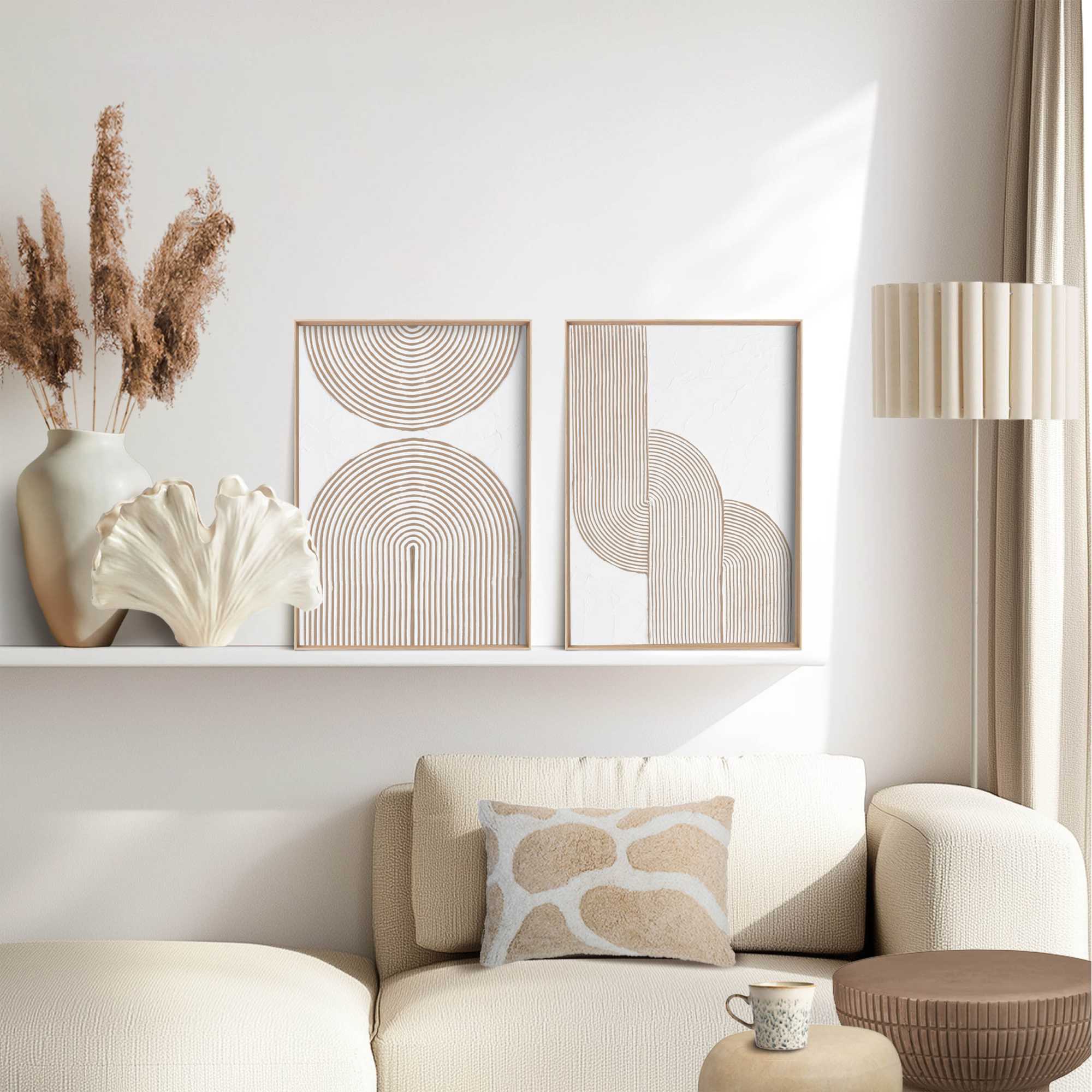 Reinders - Taupe bogen - Abstracte wanddecoratie set met structuur 30x40 cm - Beige