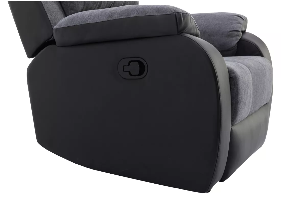 Canapé 3 places et fauteuil relax en microfibre et simili gris et noir BRODY