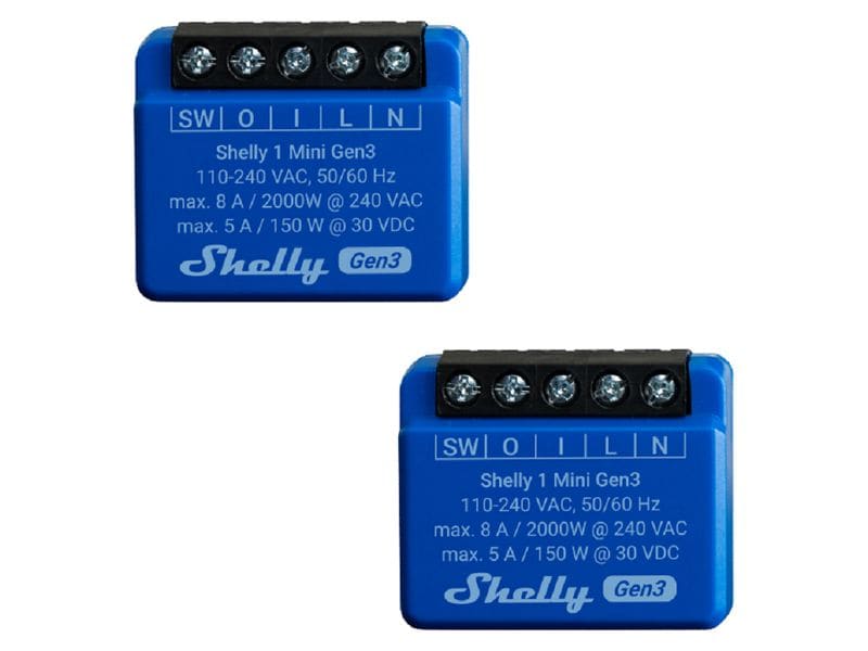 Shelly WLAN-Schalter Mini Gen3, 2 Stück WLAN-gesteuerter intelligenter Schalter, 1 Kanal, 8 A
