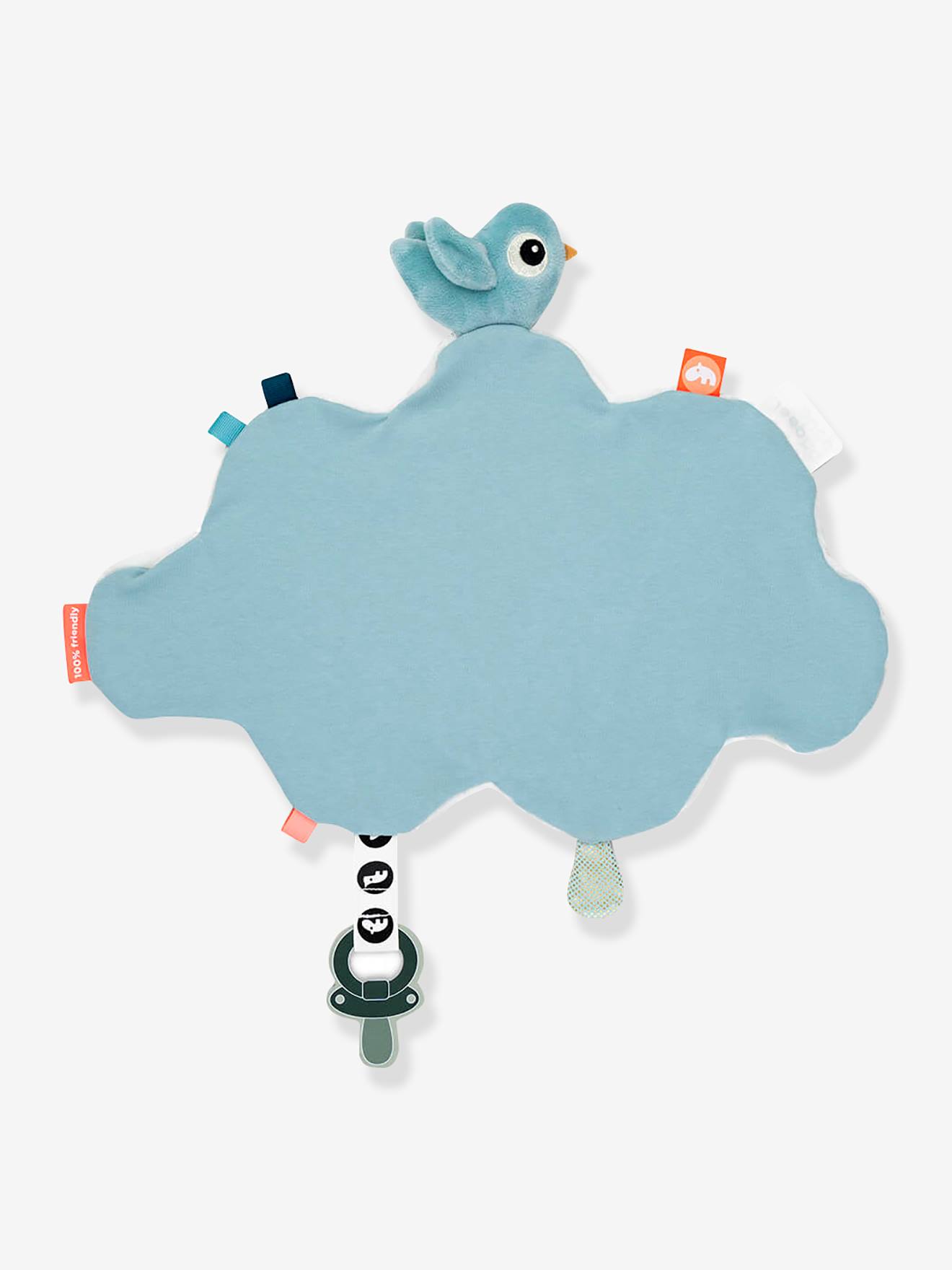 Doudou plano com prendedor de chupeta «Nuvens Felizes»