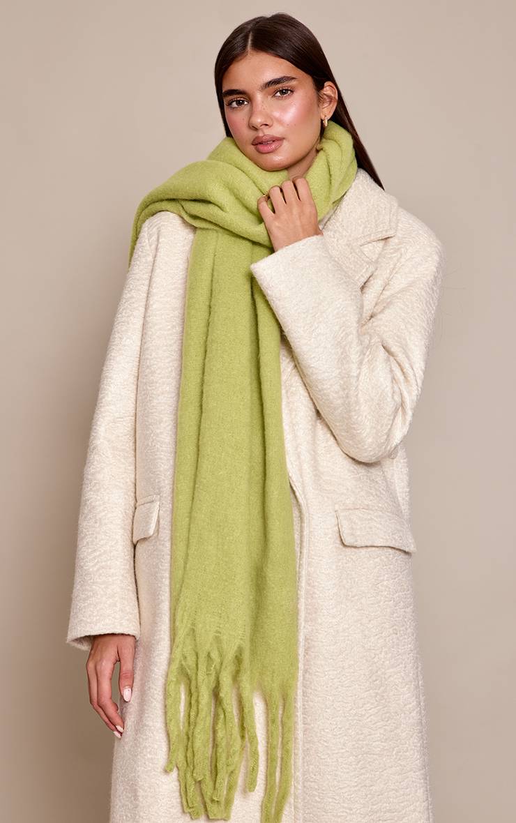 Vert Olive Écharpe En Maille Effet Usé À Pompons