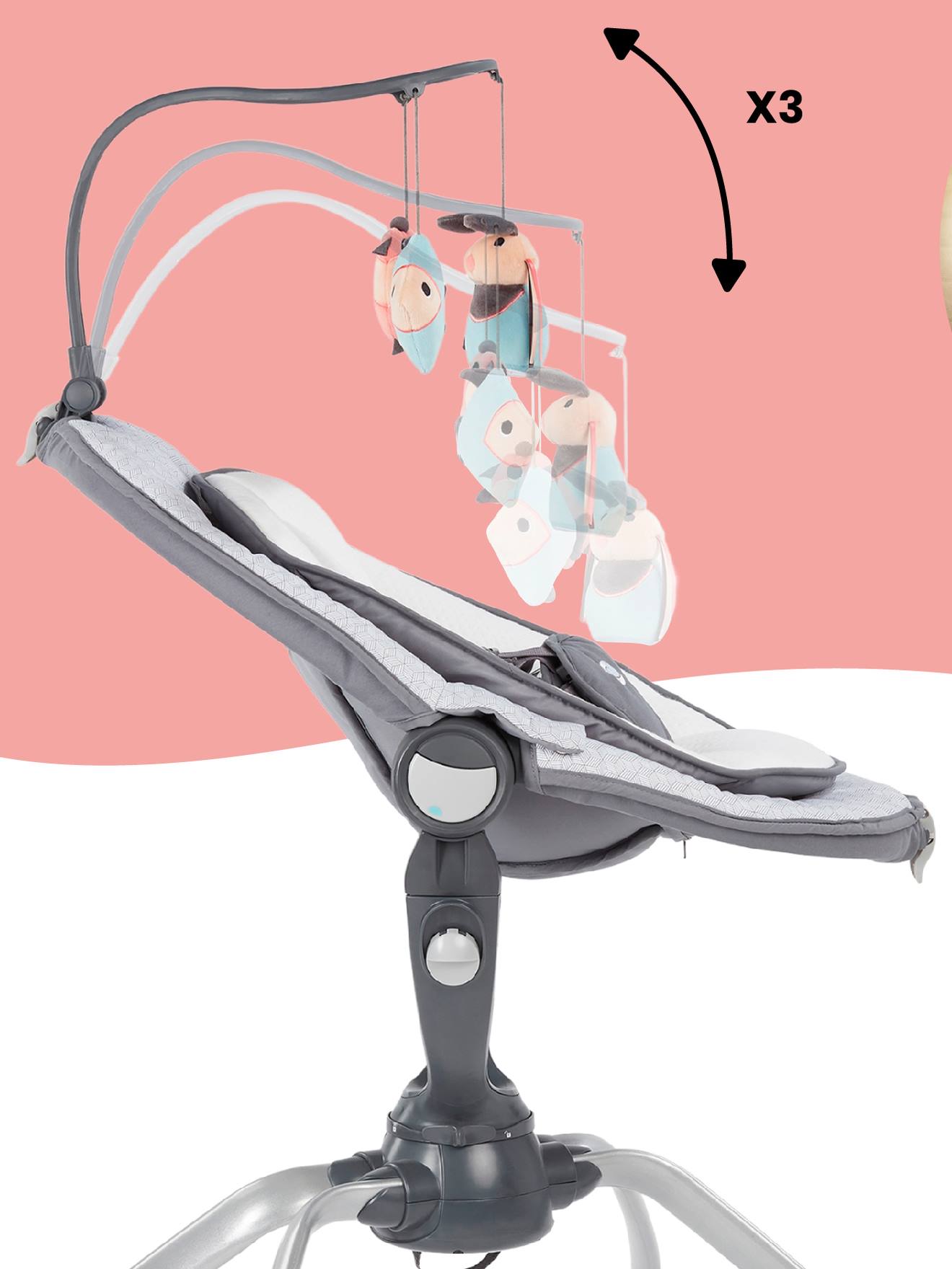 Rede de descanso BABYMOOV Swoon Up Graphik com arco de brincar, cinza claro, bicolor/multicolorida